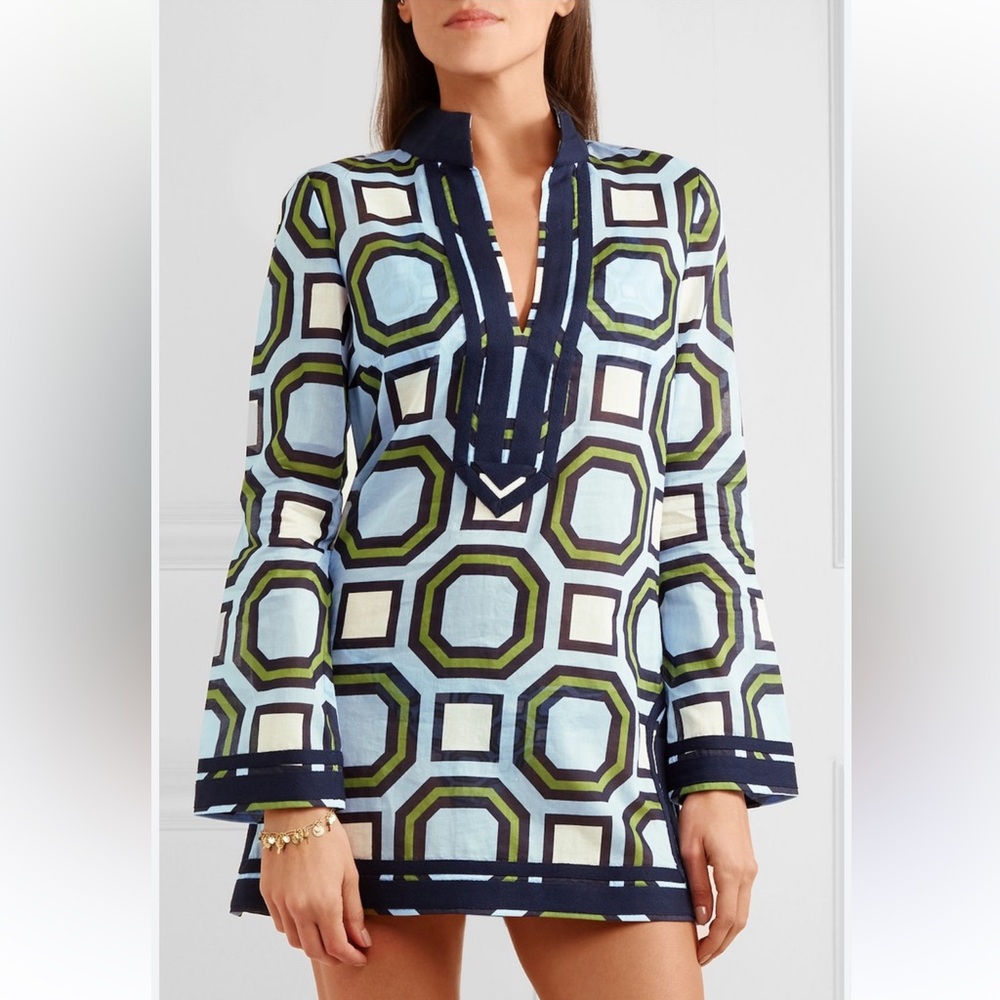 Tory Burch Womens Tory Beach Tunic Geometric Chambray Pattern Size XS